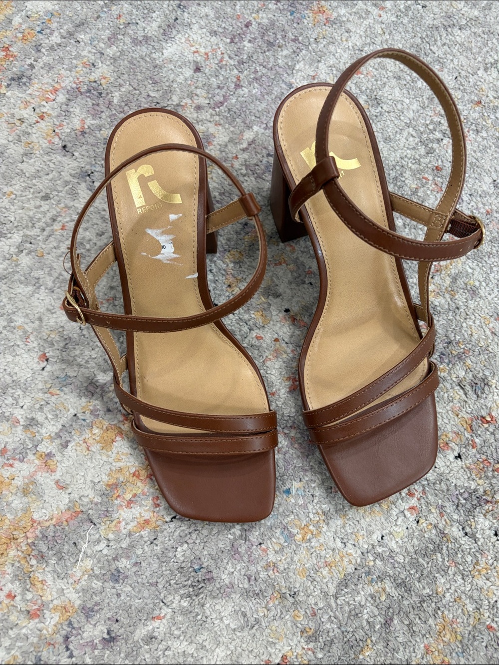 Report Brown Strappy Square-Toe Block Heel Sandals- Size 7.5